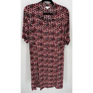J. Jill Womens Geometric Print Button-Up Shirt Dress With Roll-Tab Sleeves